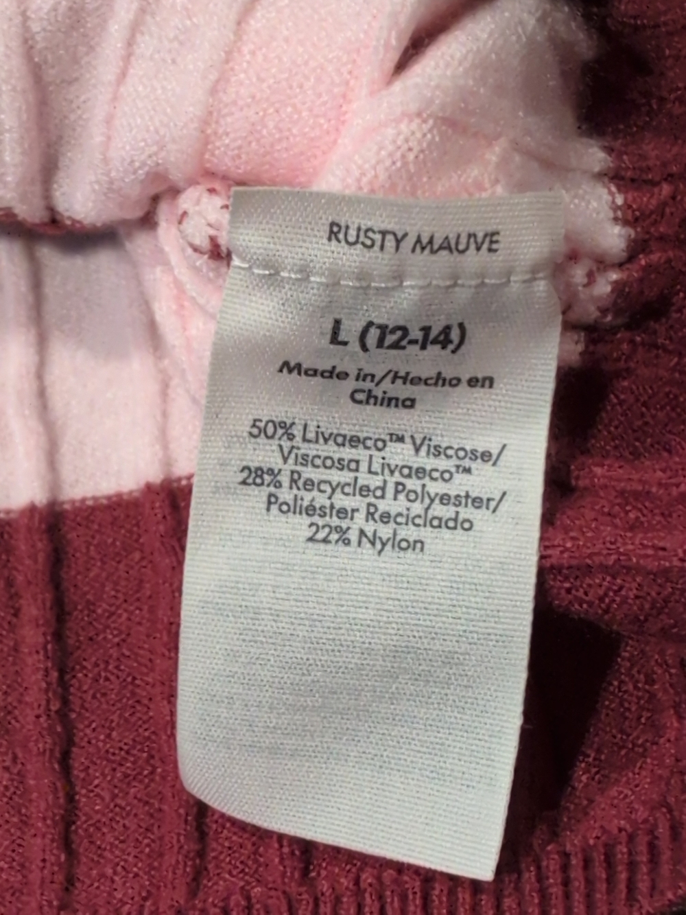 No Boundaries Cable Knit Crewneck Cardigan, Women's Sweater Pink And Wine Size L - Picture 5 of 7